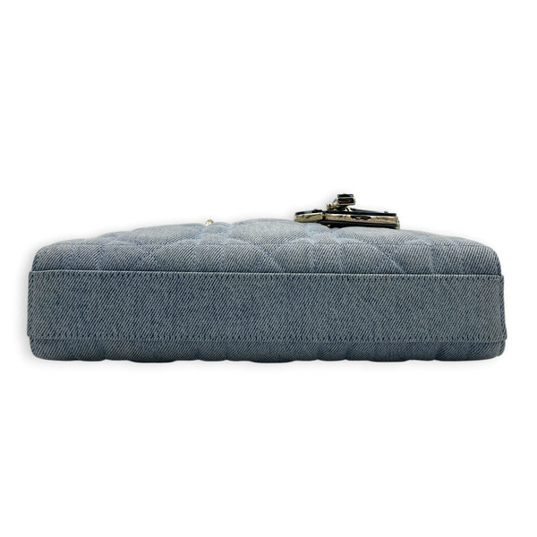Lady D-Joy Top Handle Bag Blue in Denim, Light Gold hardware