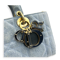 Lady D-Joy Top Handle Bag Blue in Denim, Light Gold hardware