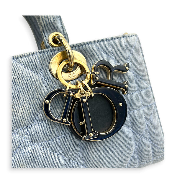 Lady D-Joy Top Handle Bag Blue in Denim, Light Gold hardware