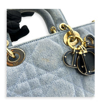 Lady D-Joy Top Handle Bag Blue in Denim, Light Gold hardware