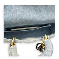 Lady D-Joy Top Handle Bag Blue in Denim, Light Gold hardware