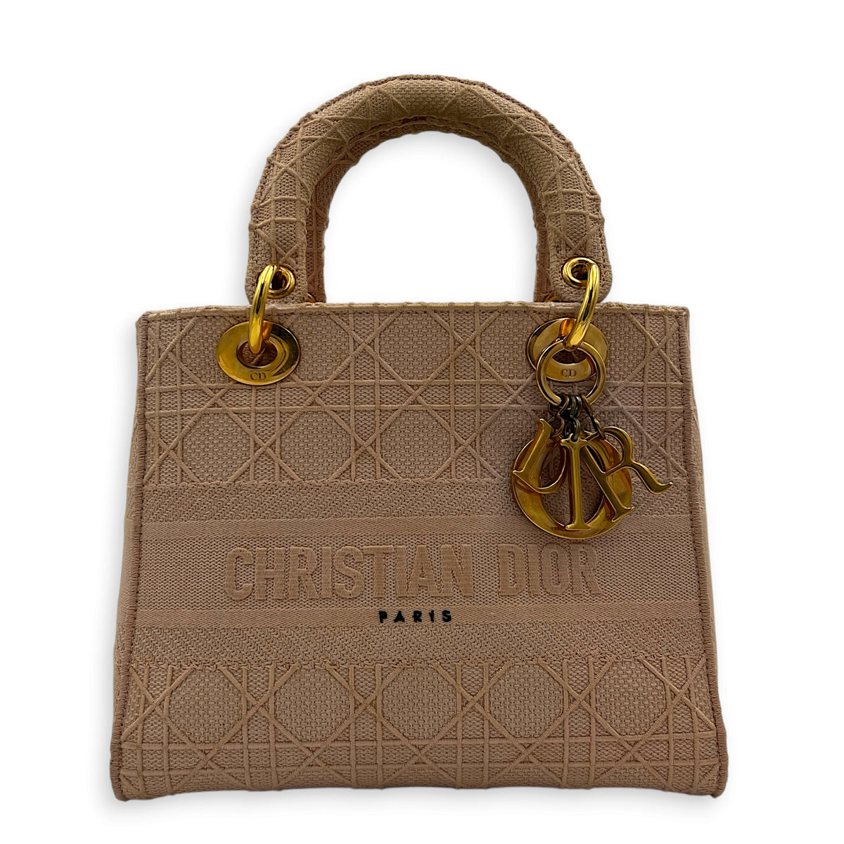 Lady Dior Top Handle Bag Pink in Fabric, Gold hardware