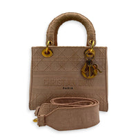 Lady Dior Top Handle Bag Pink in Fabric, Gold hardware