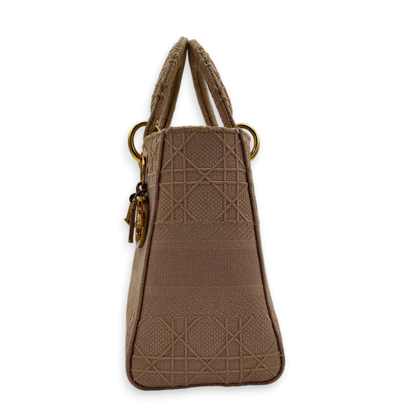 Lady Dior Top Handle Bag Pink in Fabric, Gold hardware