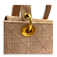 Lady Dior Top Handle Bag Pink in Fabric, Gold hardware