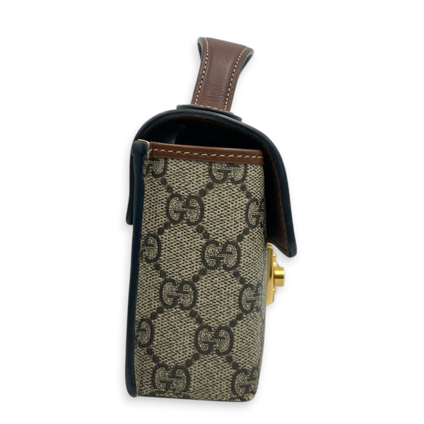 Padlock Top Handle Bag Beige in Coated Canvas, Gold hardware