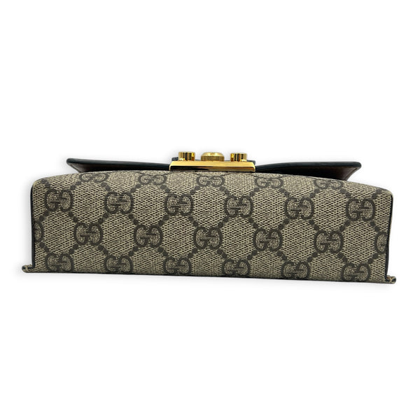Padlock Top Handle Bag Beige in Coated Canvas, Gold hardware