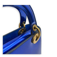 Lady Dior Mini Blue Top Handle Bag in Patent Leather, Brushed Gold hardware