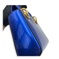 Lady Dior Mini Blue Top Handle Bag in Patent Leather, Brushed Gold hardware