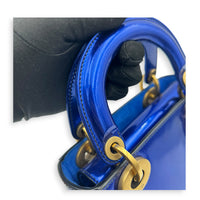 Lady Dior Mini Blue Top Handle Bag in Patent Leather, Brushed Gold hardware