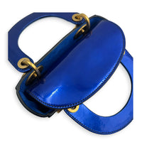 Lady Dior Mini Blue Top Handle Bag in Patent Leather, Brushed Gold hardware