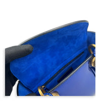 Lady Dior Mini Blue Top Handle Bag in Patent Leather, Brushed Gold hardware