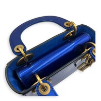 Lady Dior Mini Blue Top Handle Bag in Patent Leather, Brushed Gold hardware