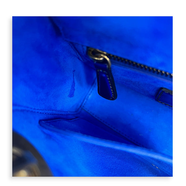 Lady Dior Mini Blue Top Handle Bag in Patent Leather, Brushed Gold hardware