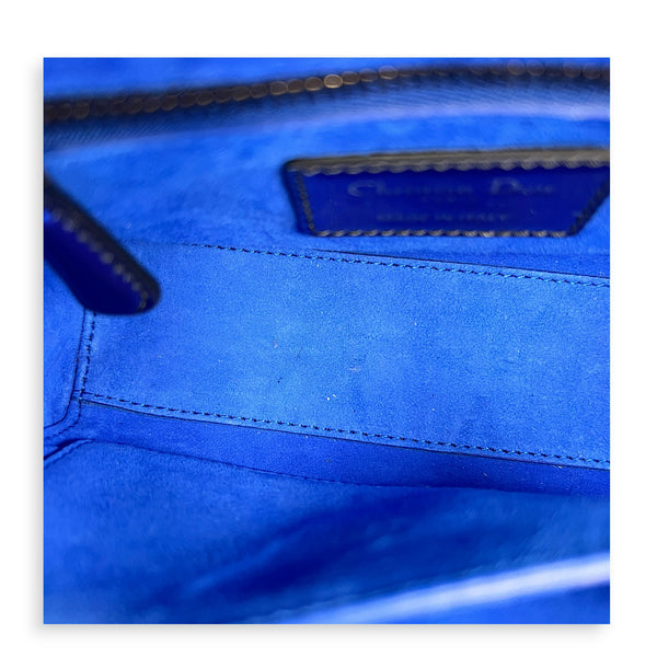 Lady Dior Mini Blue Top Handle Bag in Patent Leather, Brushed Gold hardware