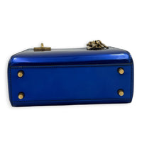 Lady Dior Mini Blue Top Handle Bag in Patent Leather, Brushed Gold hardware