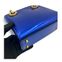 Lady Dior Mini Blue Top Handle Bag in Patent Leather, Brushed Gold hardware