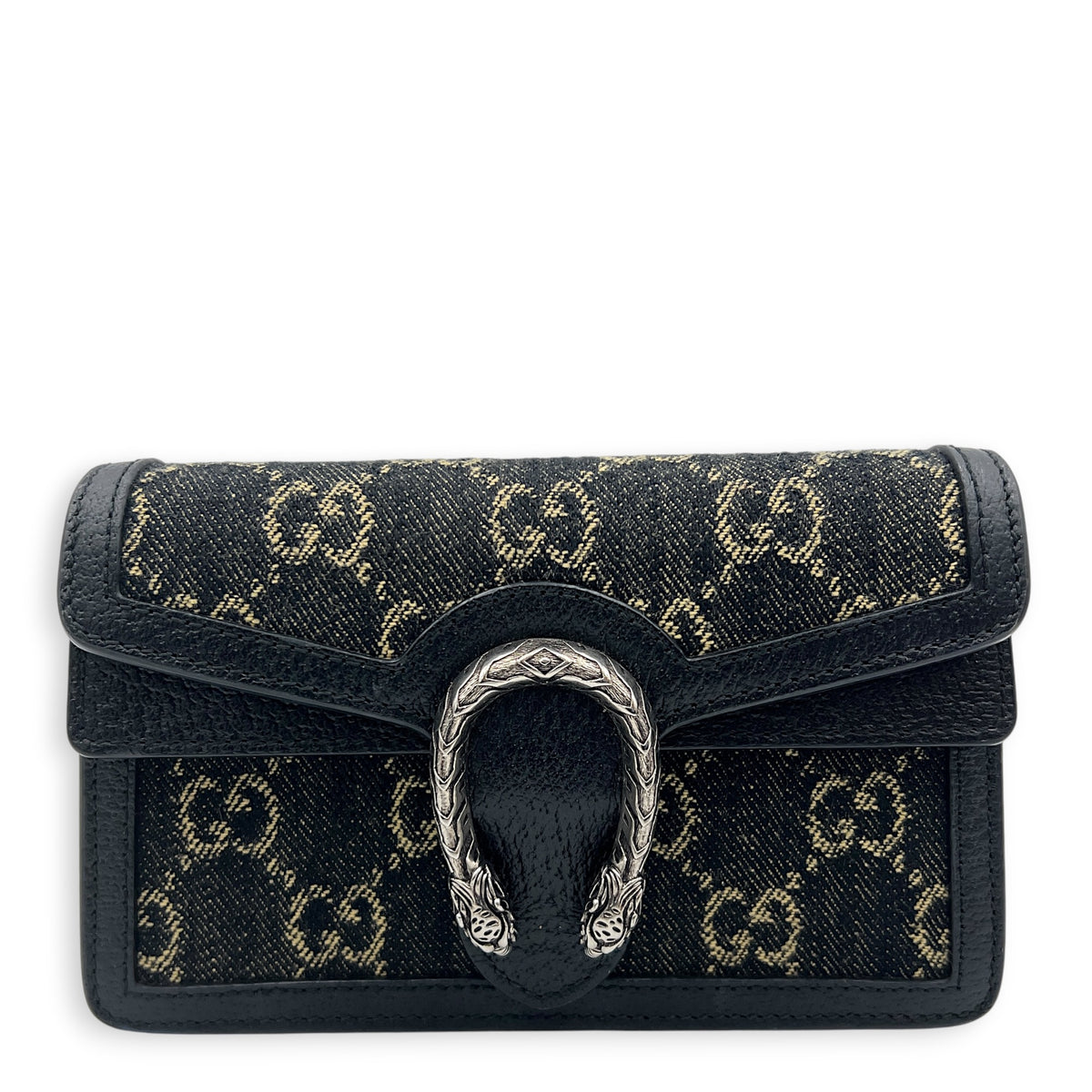 Dionysus Crossbody Bag Super Mini Black in Denim, Silver hardware