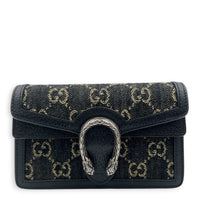 Dionysus Crossbody Bag Super Mini Black in Denim, Silver hardware