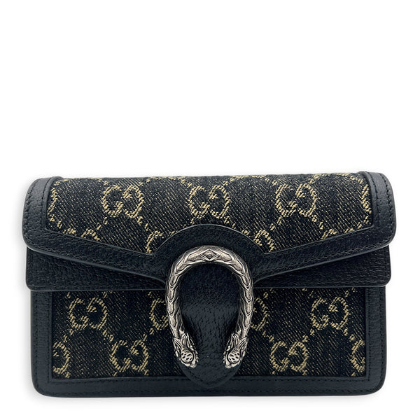 Dionysus Crossbody Bag Super Mini Black in Denim, Silver hardware