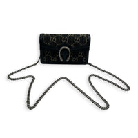 Dionysus Crossbody Bag Super Mini Black in Denim, Silver hardware