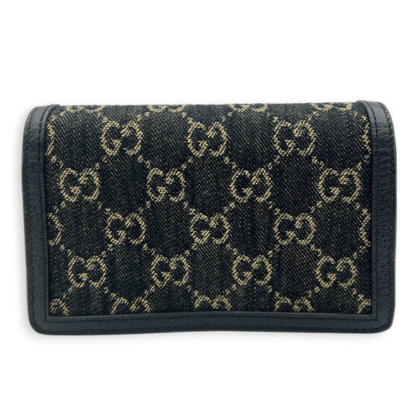 Dionysus Crossbody Bag Super Mini Black in Denim, Silver hardware