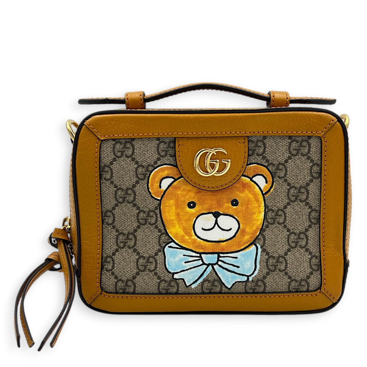 x Kai Limited Edition Ophidia Brown Crossbody Bag in Coated Canvas, Gold hardware