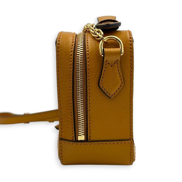 x Kai Limited Edition Ophidia Brown Crossbody Bag in Coated Canvas, Gold hardware