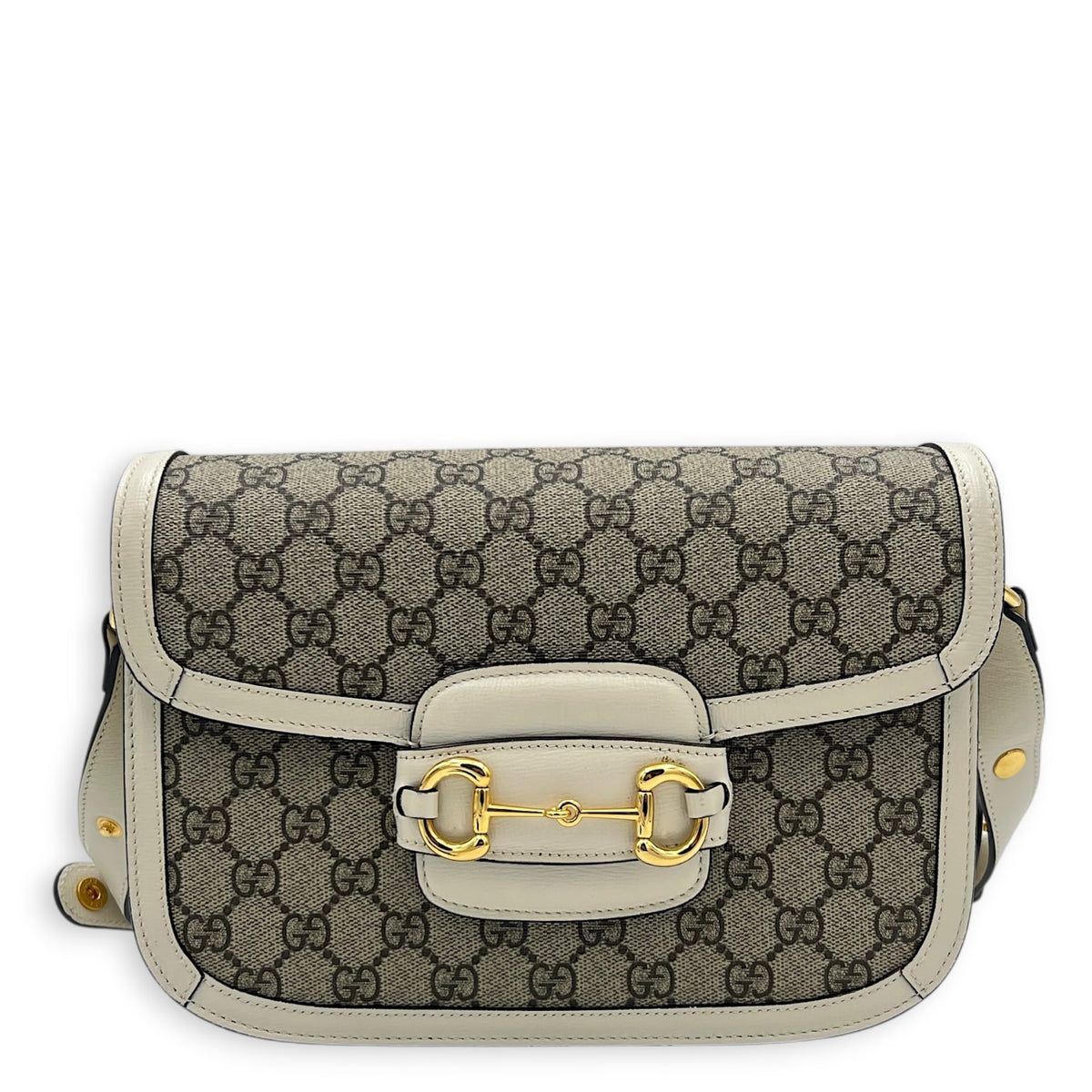 Horsebit 1955 Shoulder Bag Beige in Coated Canvas, Gold hardware