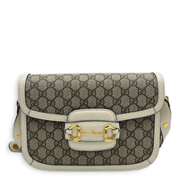Horsebit 1955 Shoulder Bag Beige in Coated Canvas, Gold hardware