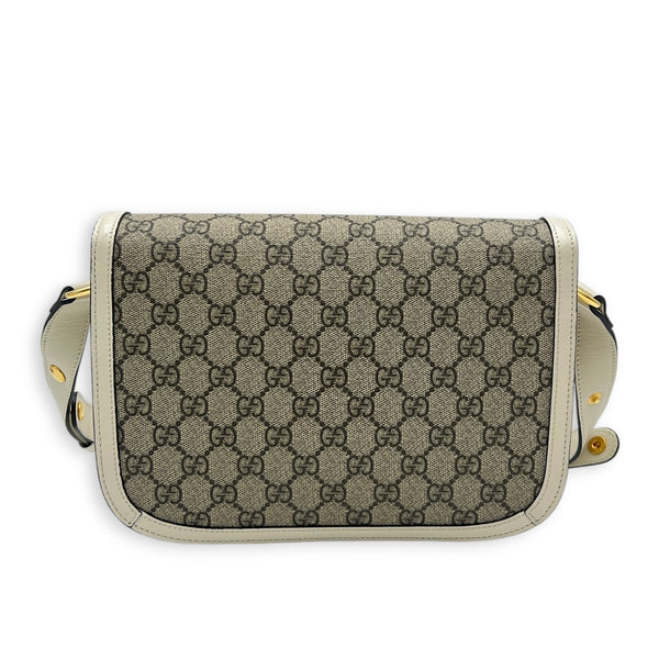 Horsebit 1955 Shoulder Bag Beige in Coated Canvas, Gold hardware