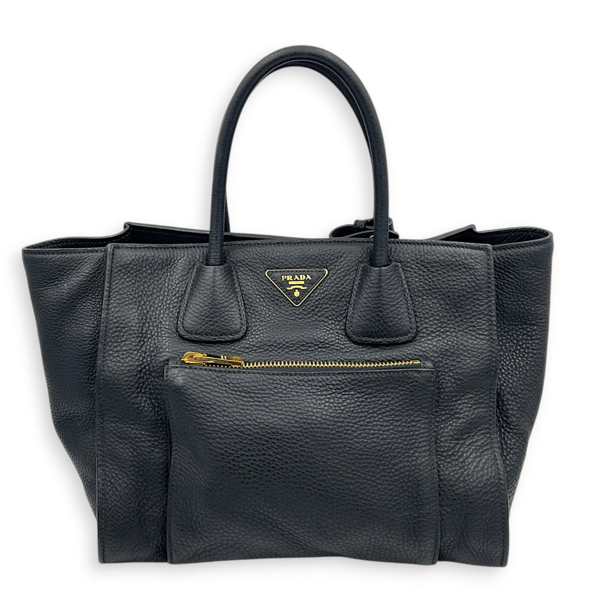 Logo Tote Bag Black in Cowhide Leather, Gold hardware