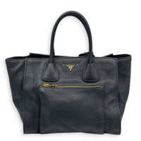Logo Tote Bag Black in Cowhide Leather, Gold hardware