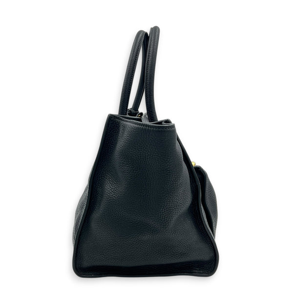 Logo Tote Bag Black in Cowhide Leather, Gold hardware