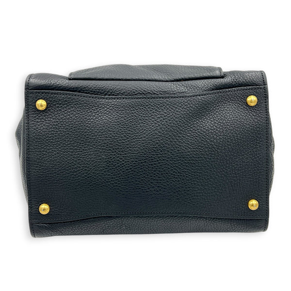 Logo Tote Bag Black in Cowhide Leather, Gold hardware