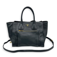 Logo Tote Bag Black in Cowhide Leather, Gold hardware