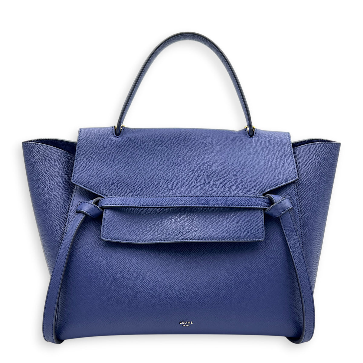 Belt Top Handle Bag Mini Blue in Calfskin, Gold hardware