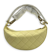 Quilted Clutch with Chain Light Yellow Top Handle Bag in Caviar Leather, Light Gold hardware
