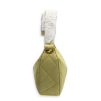 Quilted Clutch with Chain Light Yellow Top Handle Bag in Caviar Leather, Light Gold hardware