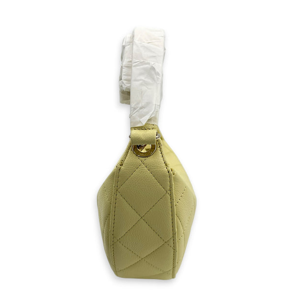 Quilted Clutch with Chain Light Yellow Top Handle Bag in Caviar Leather, Light Gold hardware