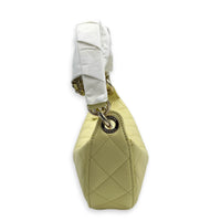 Quilted Clutch with Chain Light Yellow Top Handle Bag in Caviar Leather, Light Gold hardware