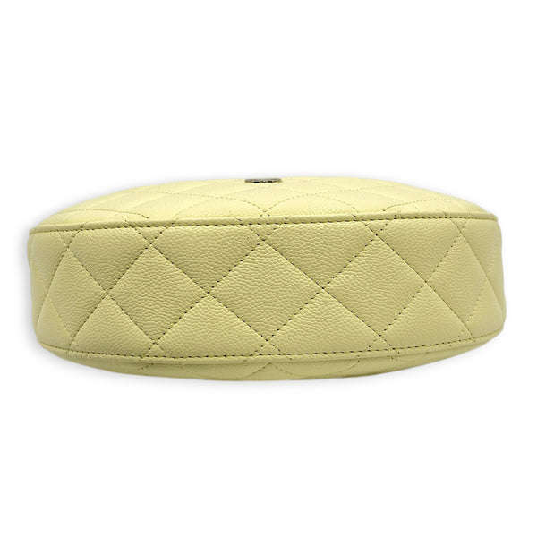 Quilted Clutch with Chain Light Yellow Top Handle Bag in Caviar Leather, Light Gold hardware