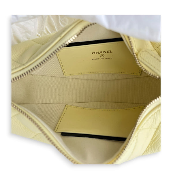 Quilted Clutch with Chain Light Yellow Top Handle Bag in Caviar Leather, Light Gold hardware