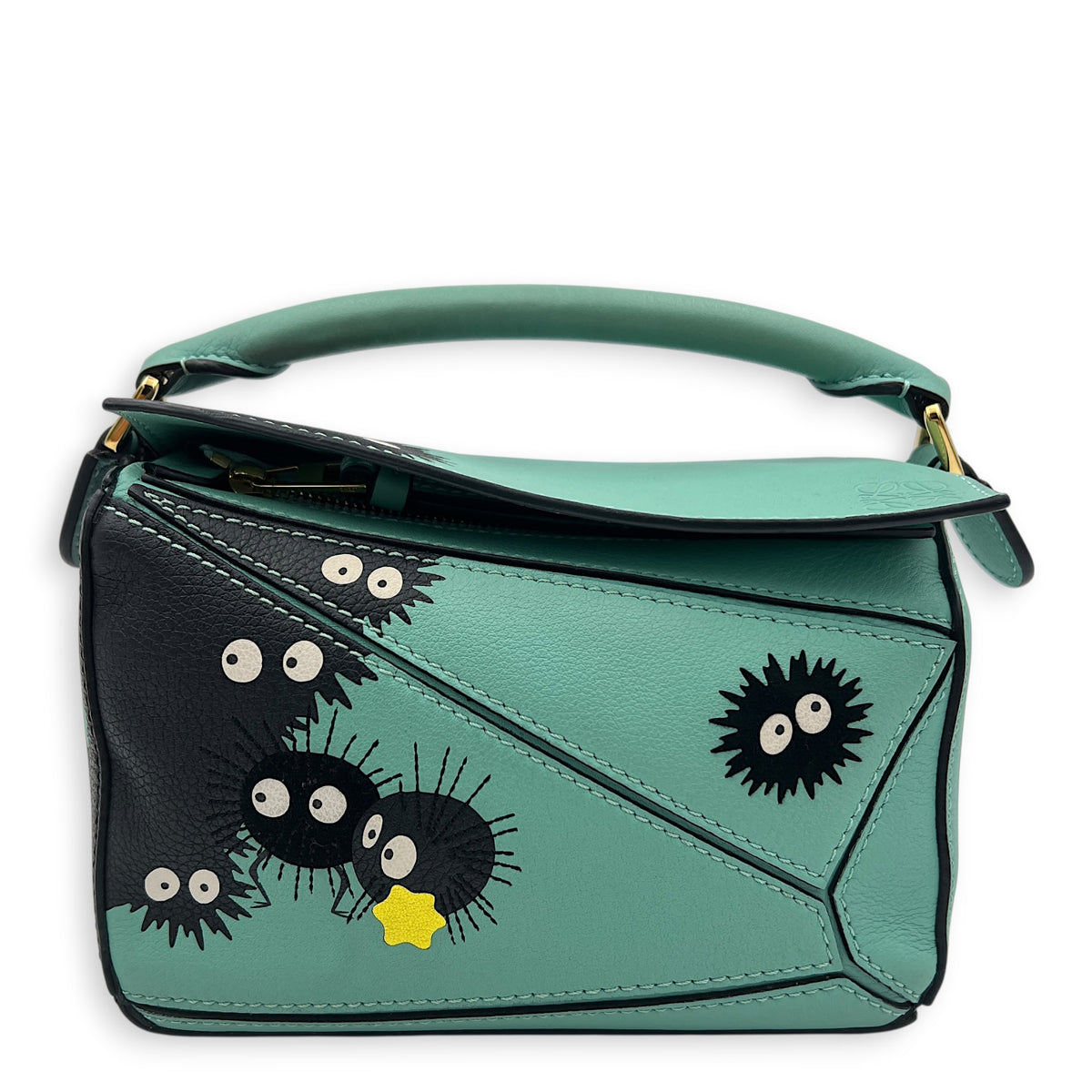 x Studio Ghibli Spirited Away Susuwatari Mini Green Top Handle Bag in Calfskin, Gold hardware