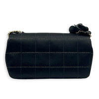 Chocolate Bar Camellia Black Shoulder Bag in Satin, Gold hardware