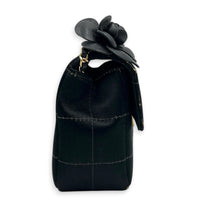 Chocolate Bar Camellia Black Shoulder Bag in Satin, Gold hardware