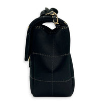 Chocolate Bar Camellia Black Shoulder Bag in Satin, Gold hardware