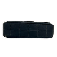 Chocolate Bar Camellia Black Shoulder Bag in Satin, Gold hardware