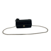 Chocolate Bar Camellia Black Shoulder Bag in Satin, Gold hardware