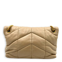 Loulou Puffer Beige Shoulder Bag in Lambskin, Brushed Gold hardware
